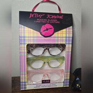 3 Betsey Johnson Cat Eye Reading Glasses +1.50 Preppy Chic